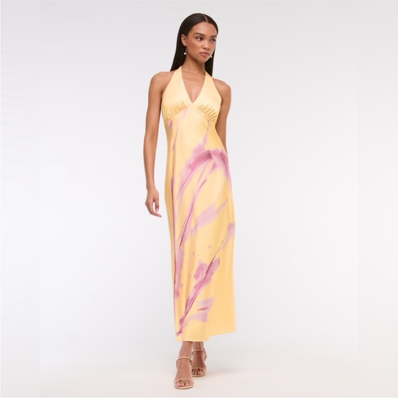 Abercrombie & Fitch Dresses & Skirts - Abercrombie & Fitch Yellow Maxi Dress with Pink Brushstroke Print